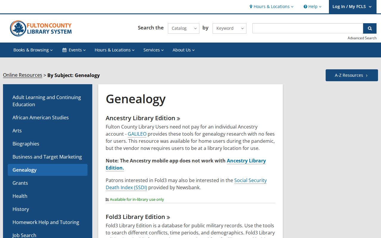 Fulton County Library genealogy databases available for Roswell family research
