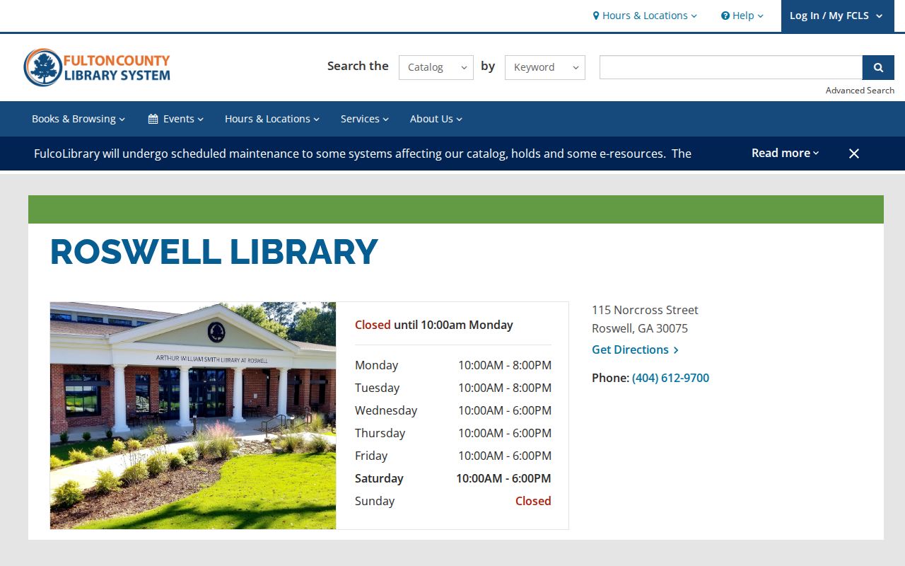 Roswell Library branch information for local genealogy research help