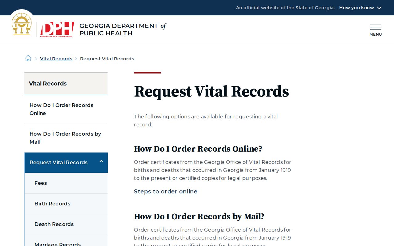 Roswell residents directory Georgia vital records requests