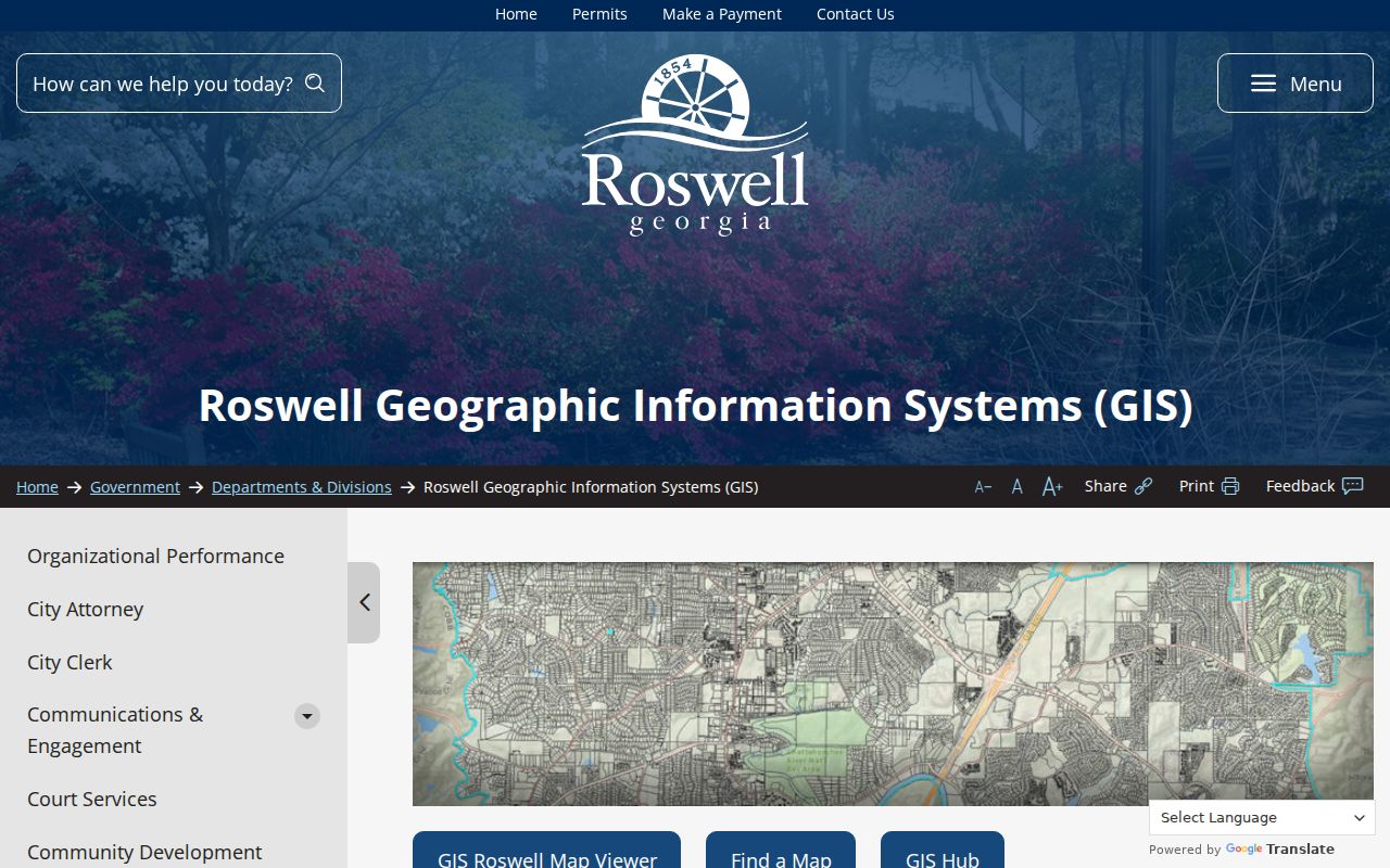 Roswell GIS page for parcel, address, zoning, and subdivision layers